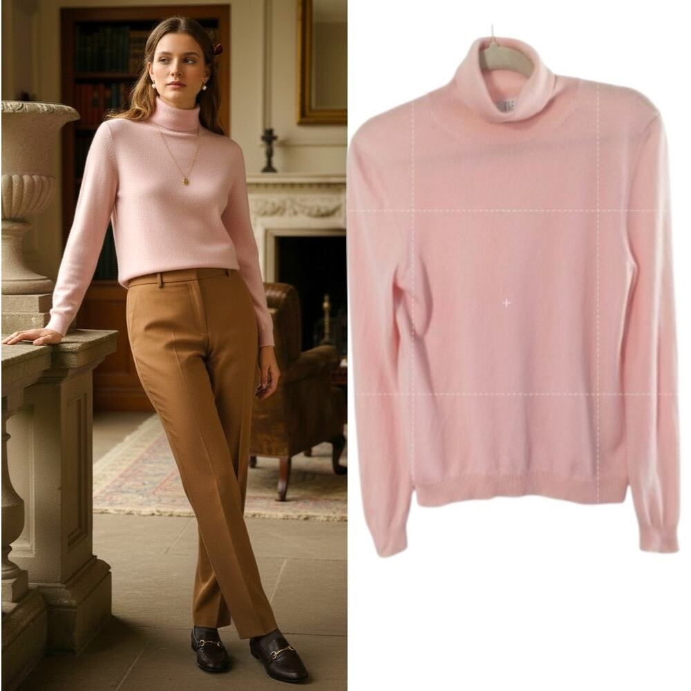 TSE Cashmere Sweater Wmns Sz XL Pink Knit Turtleneck Long Sleeve Classic Luxury